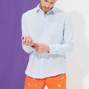 Vilebrequin Men Linen Shirt-Caroubis  Blue